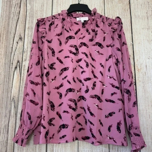Fever Womens Feather Print Blouse size Large - Picture 1 of 10